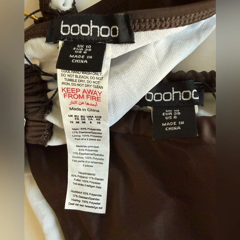 BOOHOO Brown Ring-Detail Triangle Bikini Top & Tie-Side Bottoms - NEW - Size 6